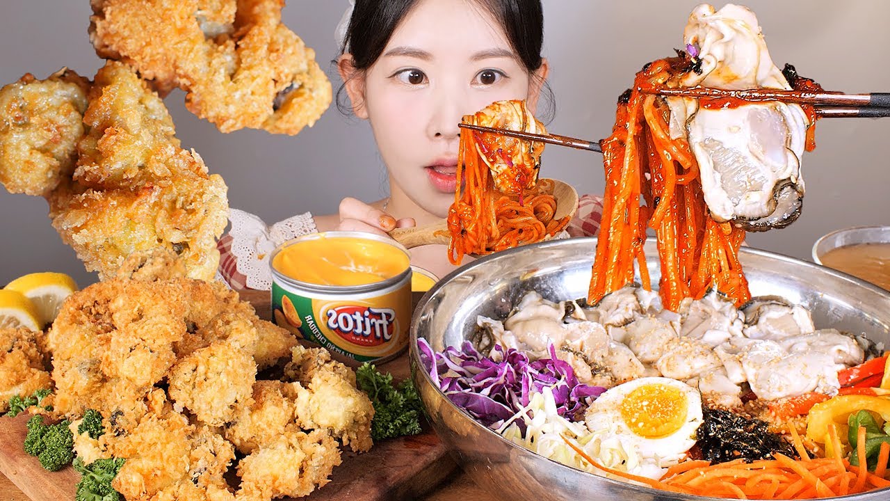 화끈하게 매운🔥굴쫄면과 극강의 바삭함 굴튀김 먹방 Raw oyster Spicy noodles (Jjolmyeon) & Fried oysters mukbang korean food