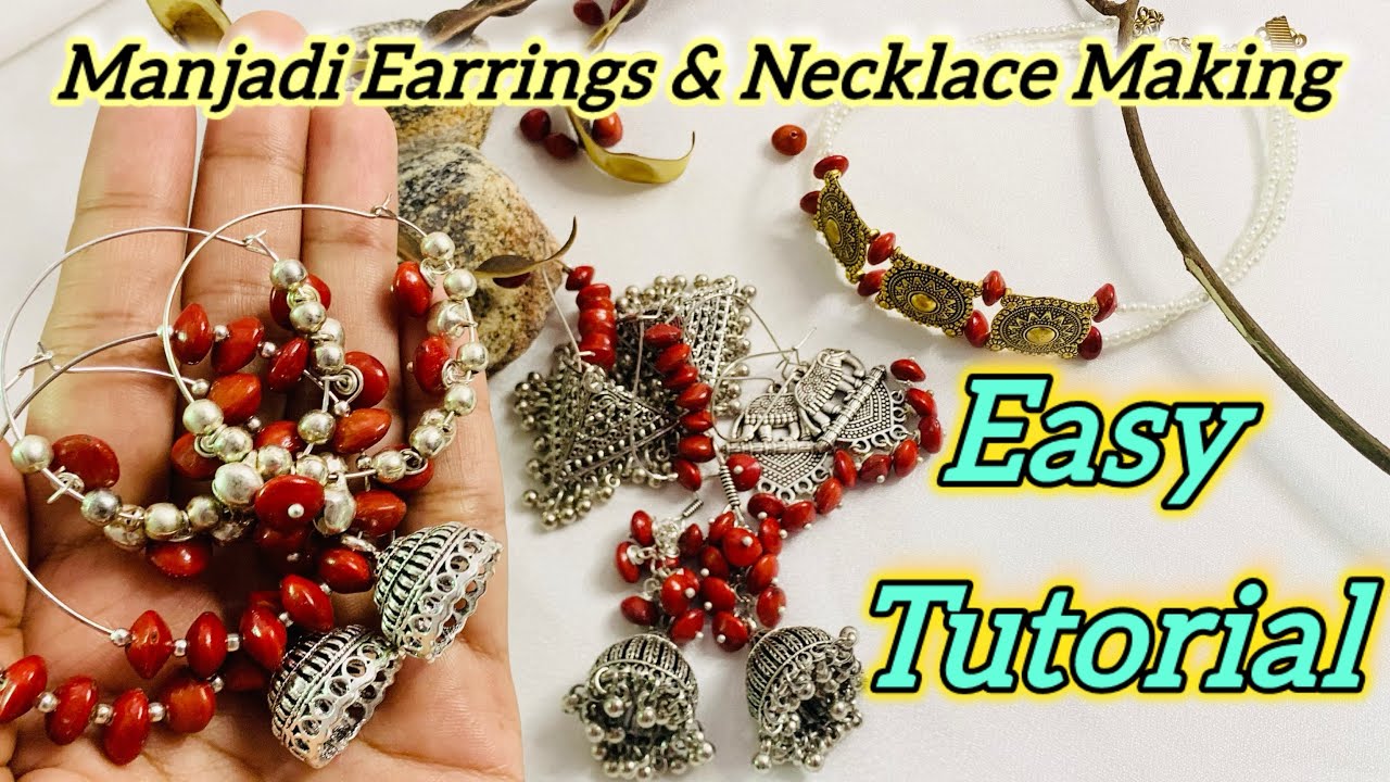 മഞ്ചാടി/redluckyseed|Manjadi Earrings & Necklace Making |tutorialvideo|