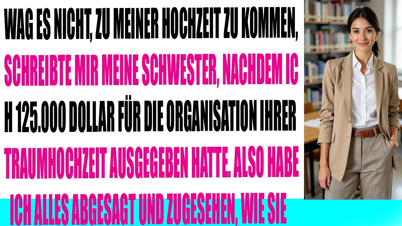 Ich habe 125000 Dollar für die Hochzeit meiner Schwester bezahlt und sie sagte zu mir Komm nich...