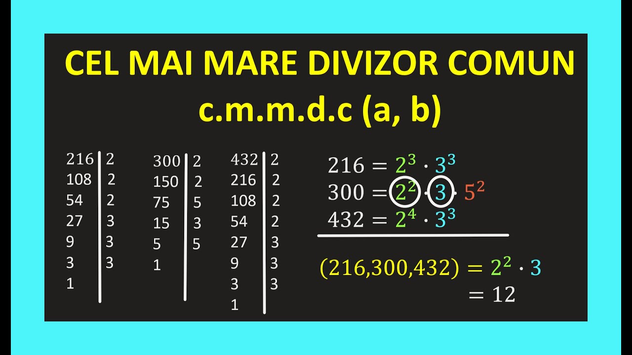 CEL MAI MARE DIVIZOR COMUN A 2 NUMERE MATE CLASA 6 PROBLEME CMMDC  DESCOMPUNERE IN FACTORI PRIMI