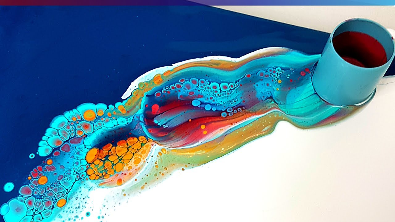 AQUA + Crimson Flow | GORGEOUS Golden CELLS in Double Color Split Painting -Open Cup Acrylic Pouring