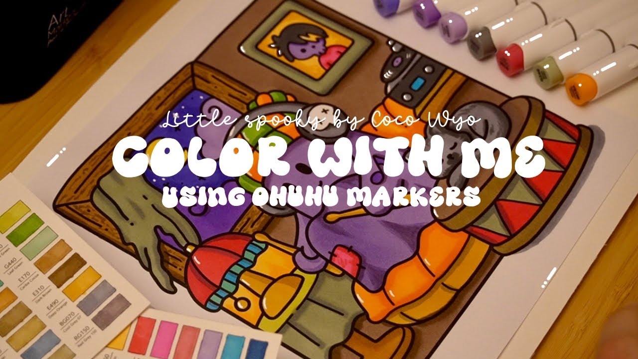 Color with me (ASMR) 👻💜 'Little Spooky' by Coco Wyo using Ohuhu markers 🌱✏️ #adultcoloring #asmr