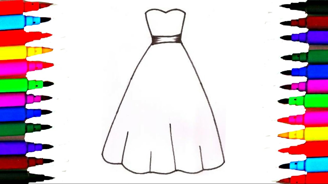 How To Draw 3 Beautiful Girls Dresses Drawing To Color For Kids l Painting Pages l Rainbow Colors