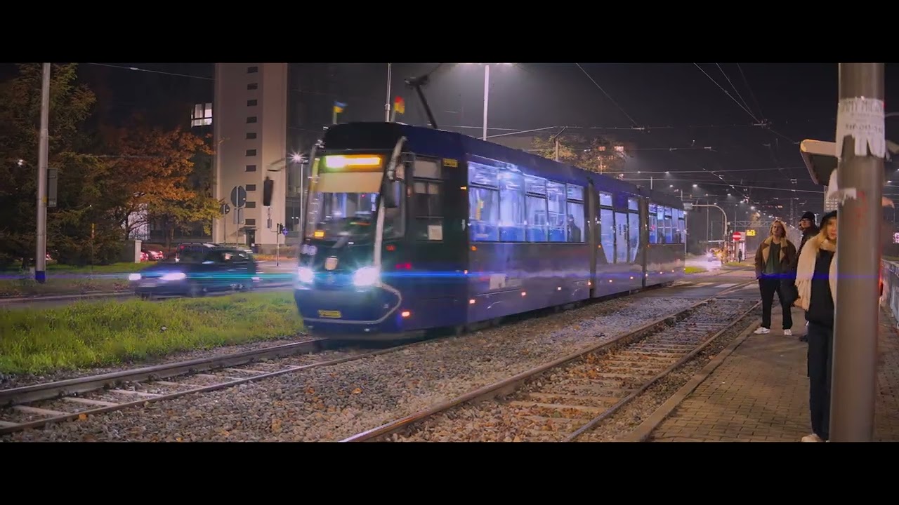 Poland, Wrocław, Uniwersytet Ekonomiczny Tram Stop @ night