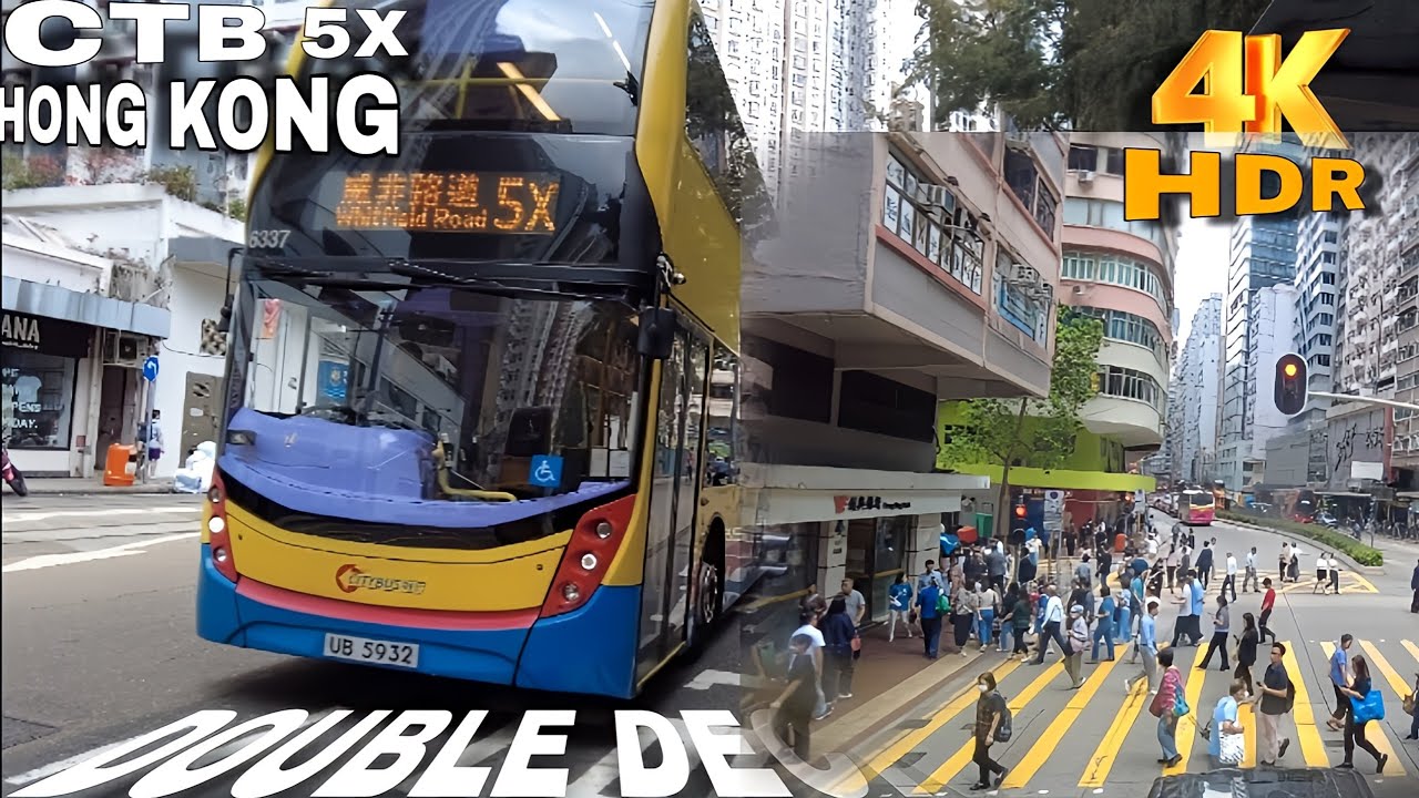📍Hong Kong CTB 5X Double decker bus ride - Stunning views from bus 5X | Kenedy town to Causeway Bay