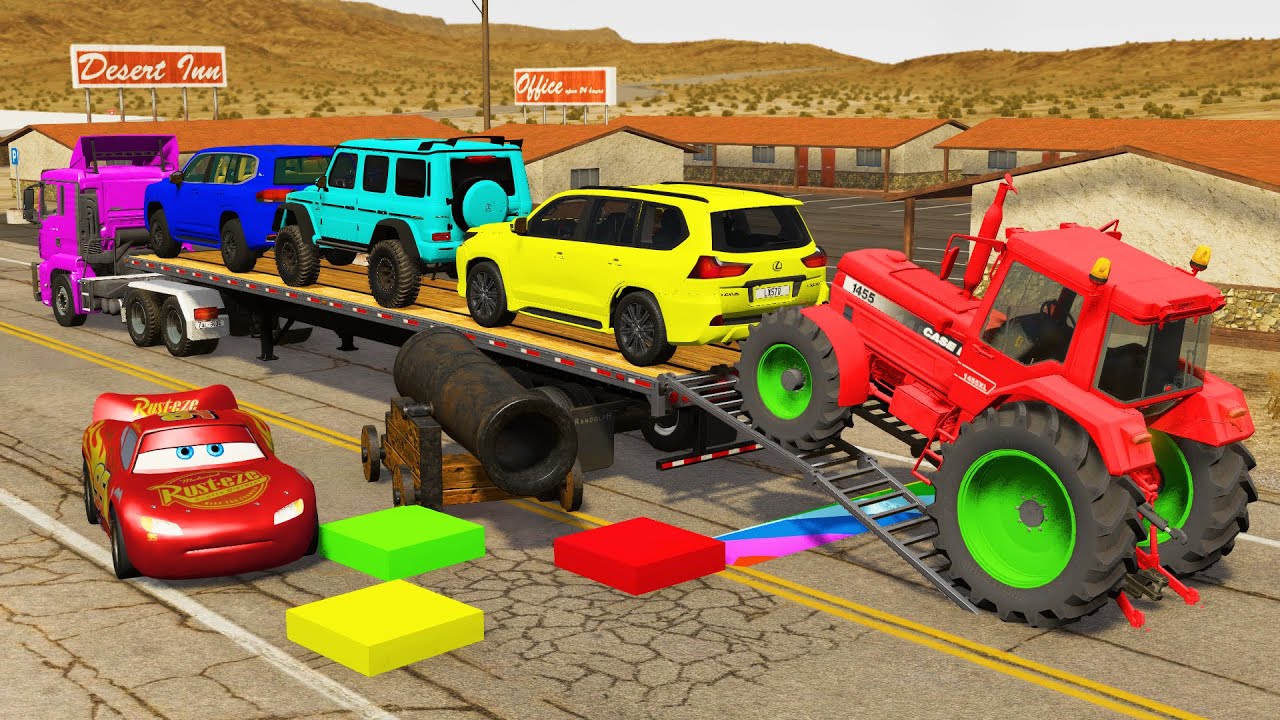 Flatbed Truck Mcqueen | Transportation with Truck - Pothole vs Car #1 - BeamNG.Drive