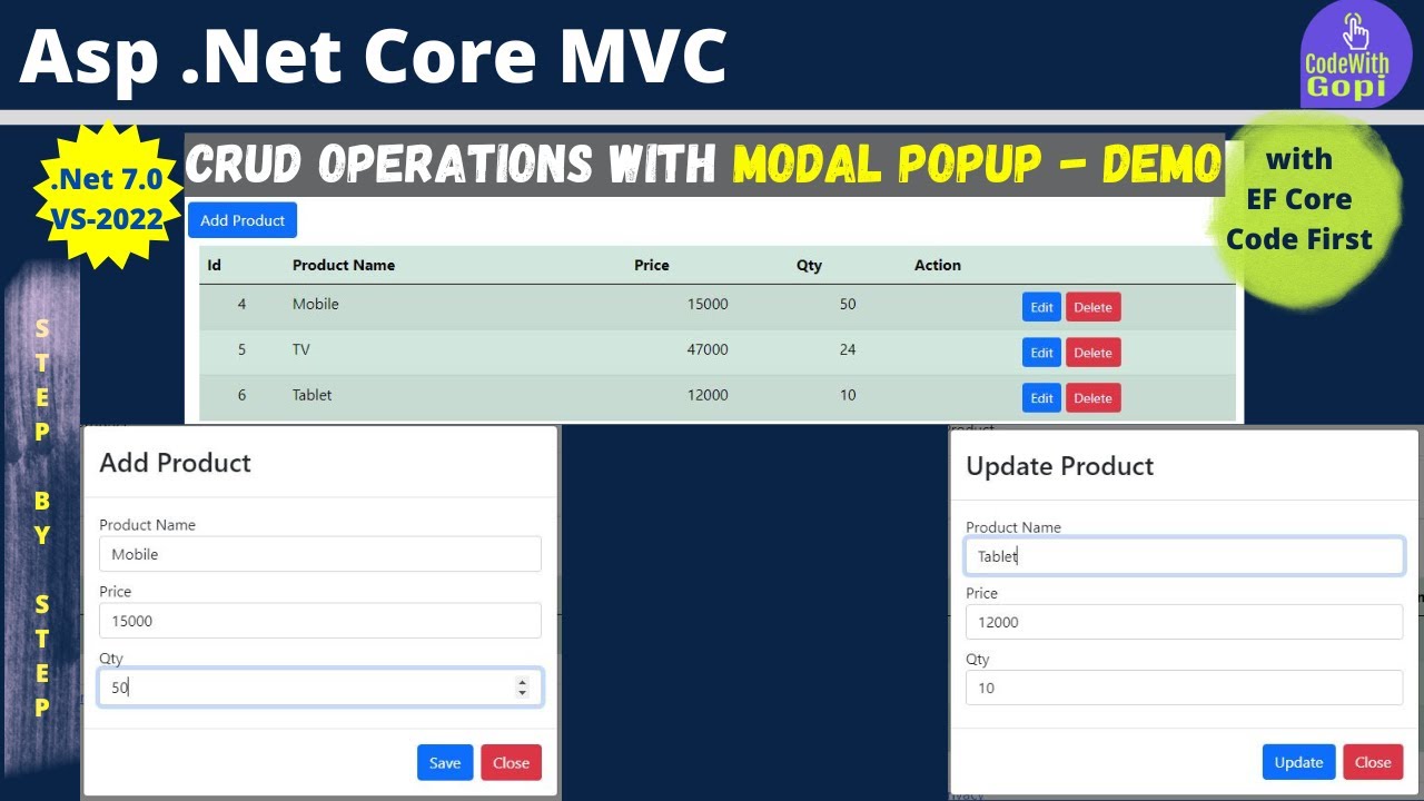 🚀 CRUD Operations Using Modal Popup in ASP.NET Core MVC | CRUD Application with ASP.NET Core - Demo