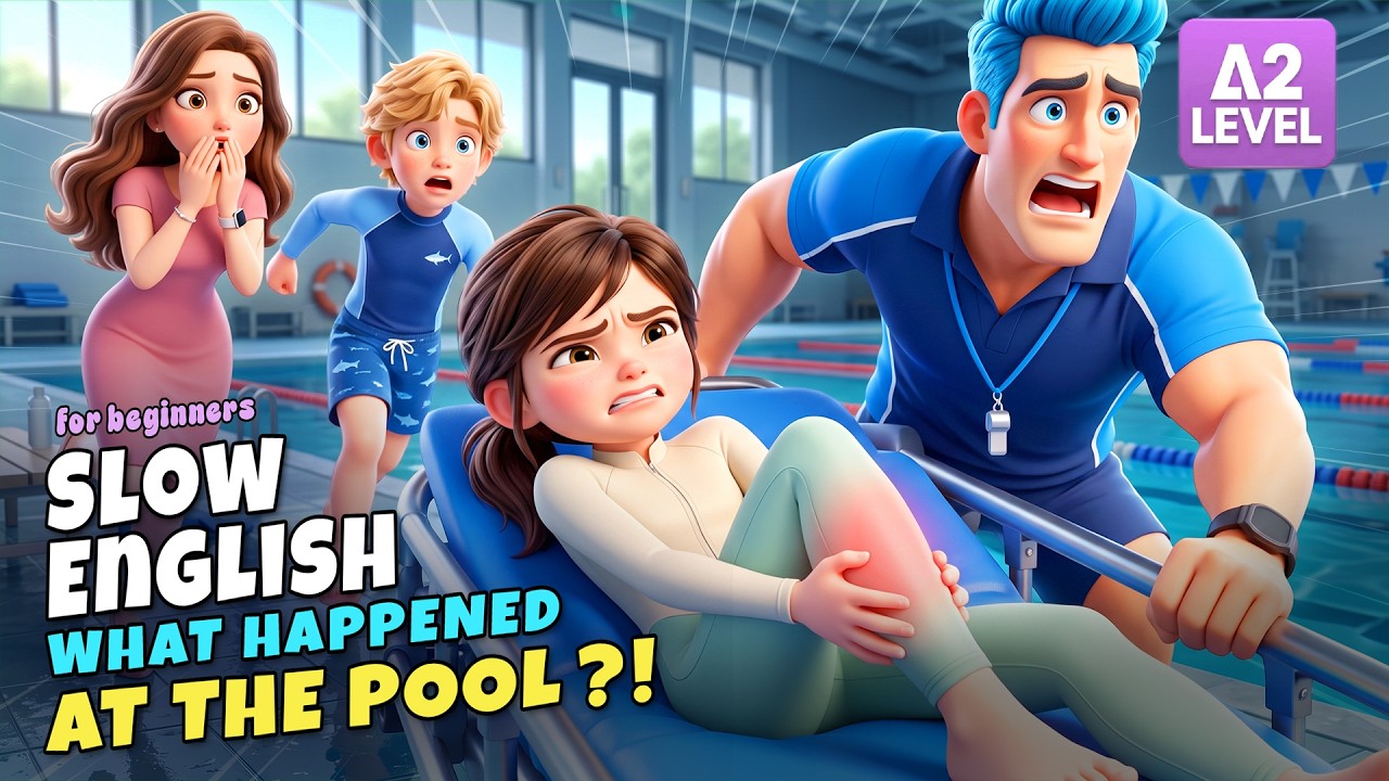 Maya Suddenly Got a Cramp at the Pool... What Caused It?! | Slow English Listening (A2 Level)