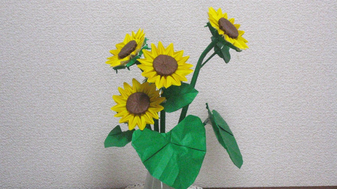 【折り紙】小さなひまわりを折り紙で作ってみた。　～EASY origami sunflower～