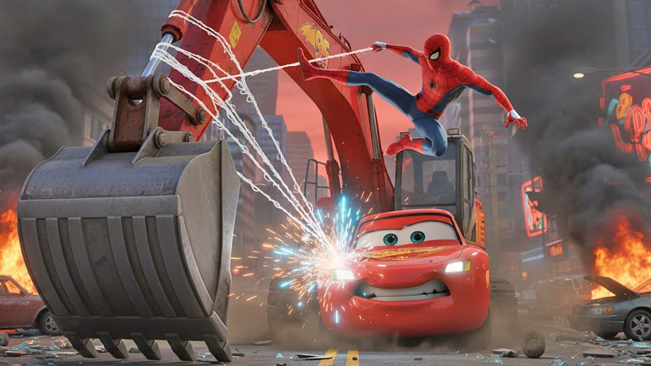 Excavator McQueen Battles Spider-Man in a Cinematic War!  | Epic Battle