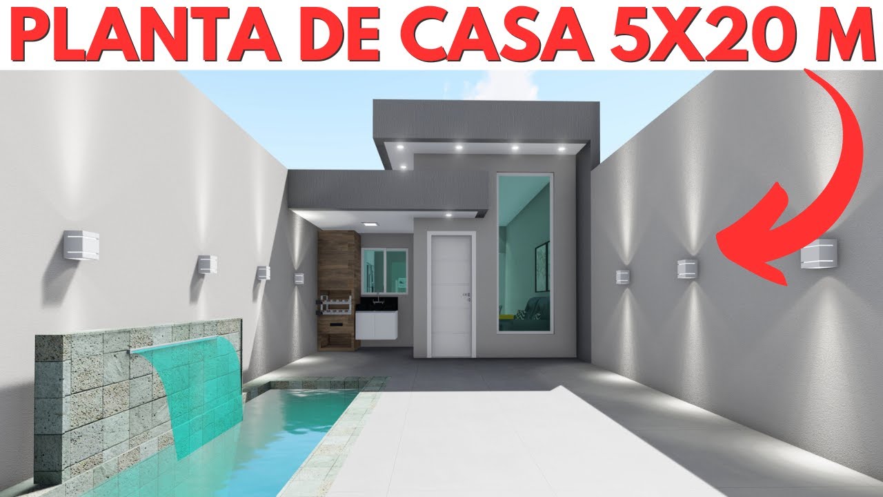 PLANTA DE CASA 5X20 METROS COM 2 QUARTOS!