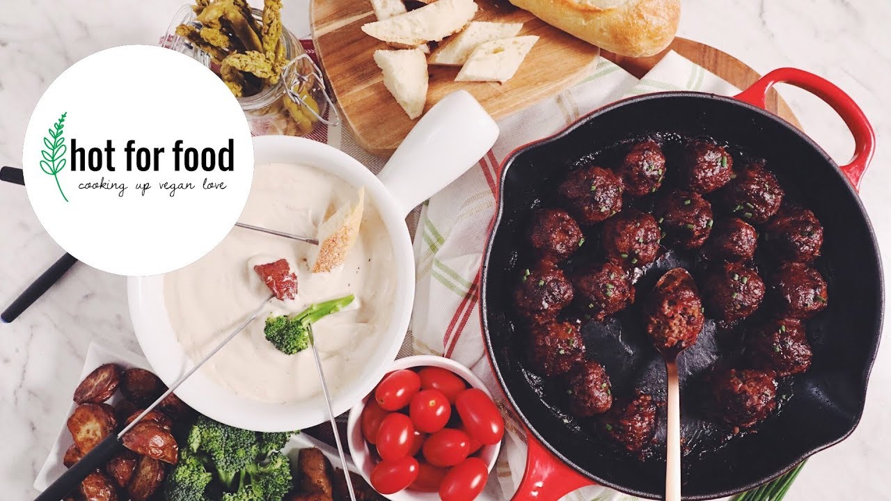 easy vegan holiday bites (vegan cheese fondue & cocktail meatballs) | hot for food