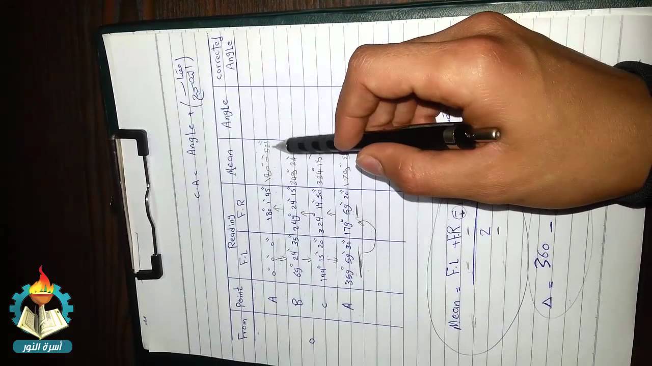 شرح جدول الرصد لامتحان - العملي مساحه