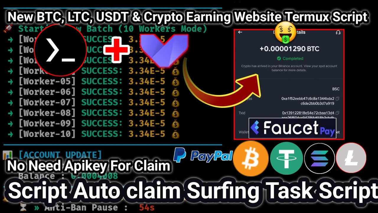 Nuyul New Crypto & PayPal Earning Website Script - Auto Claim Surf Tasks Via Termux Without Apikey💯