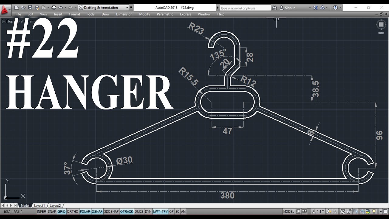 #22 || HANGER IN AUTOCAD || AUTOCAD MECHANICAL PRACTICE DRAWING ||