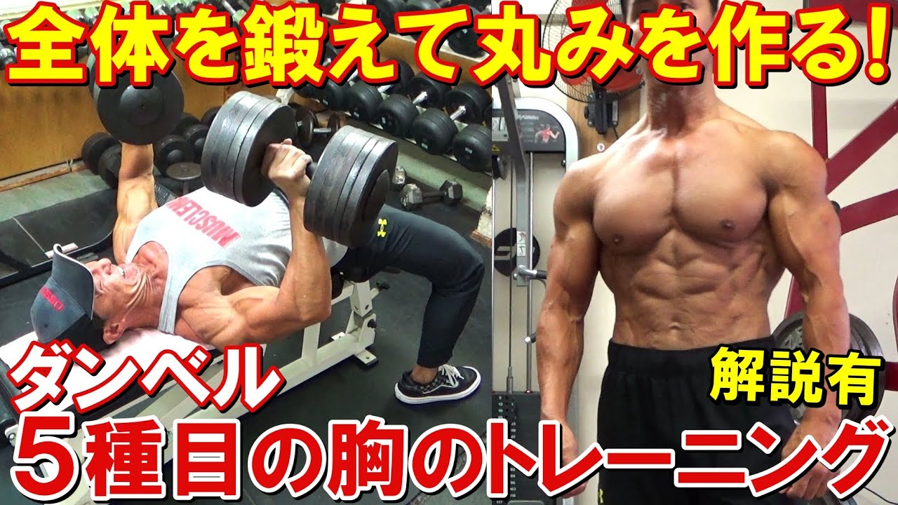 【筋トレ】ダンベルだけで大胸筋全体を鍛えて胸の丸みを作る！5種目で丁寧に追い込む減量期のトレーニング【解説有】