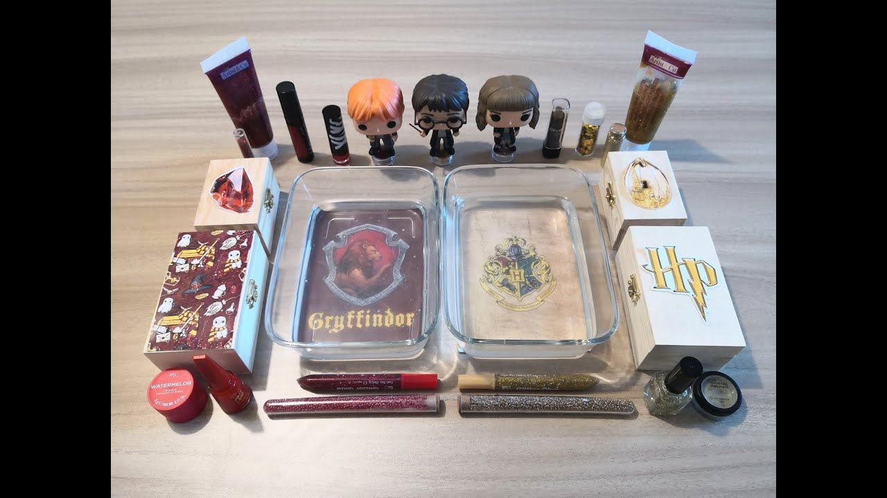 [HARRY POTTER GRYFFINDOR THEME] - RED & GOLD SLIME ASMR -23 ITEMS - Satisfying Video - Mixing Makeup