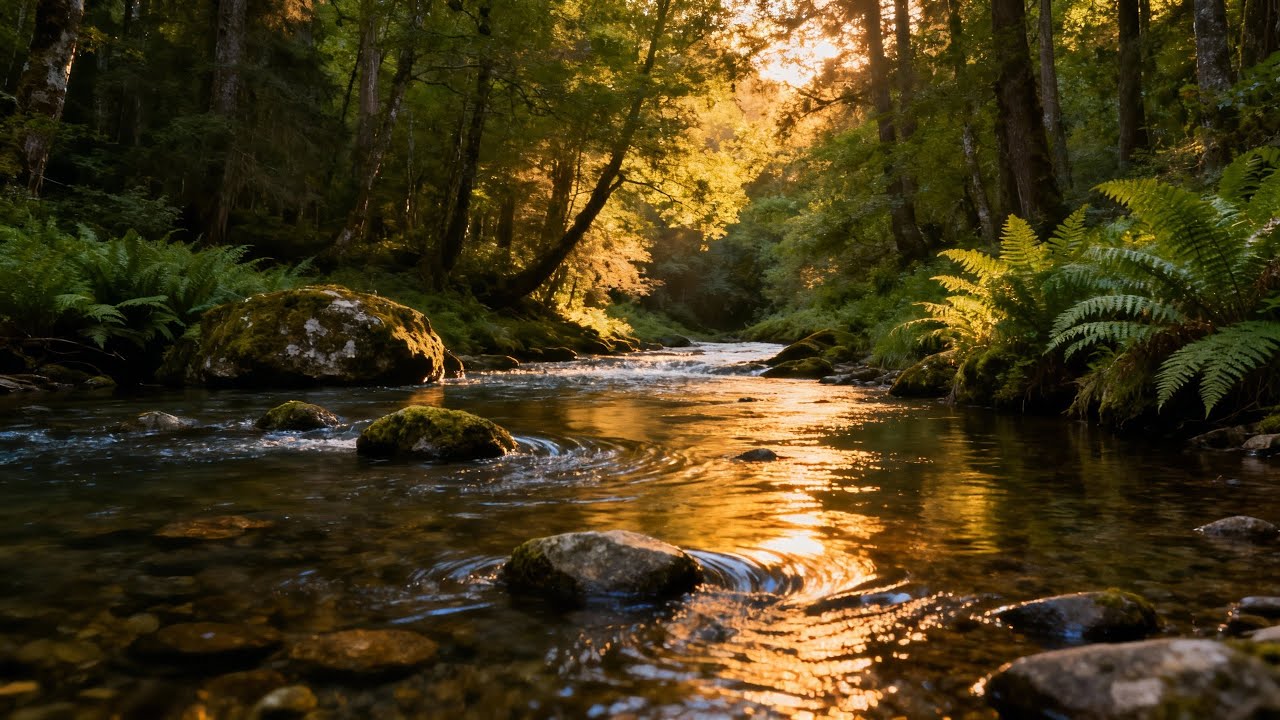 Golden Hour Forest Stream | 1 HR Deep Sleep & Focus Sounds 4K