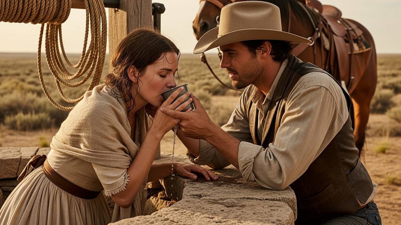She Was Collapsed By The Well Without Strength, The Cowboy Drew The Water And Made Her Drink