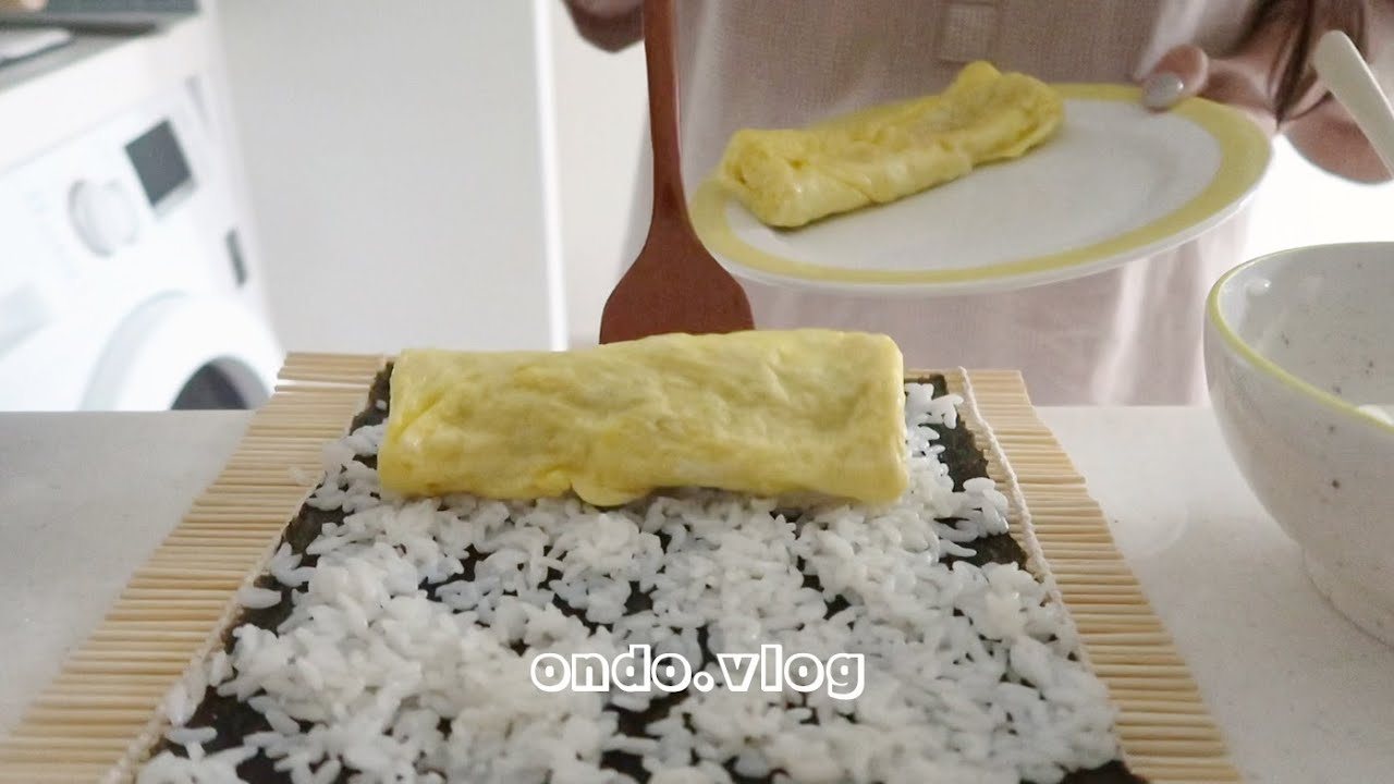 ENG)컴프레소로 홈카페,달걀김밥,배추전 해 먹기,살구 콩포트,키친크로스 만드는 일상