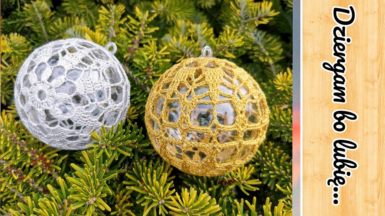  Złota bombka na szydełku, na akrylowej kuli 10 cm  - wzór nr 17 Gold crochet bauble- pattern no. 17
