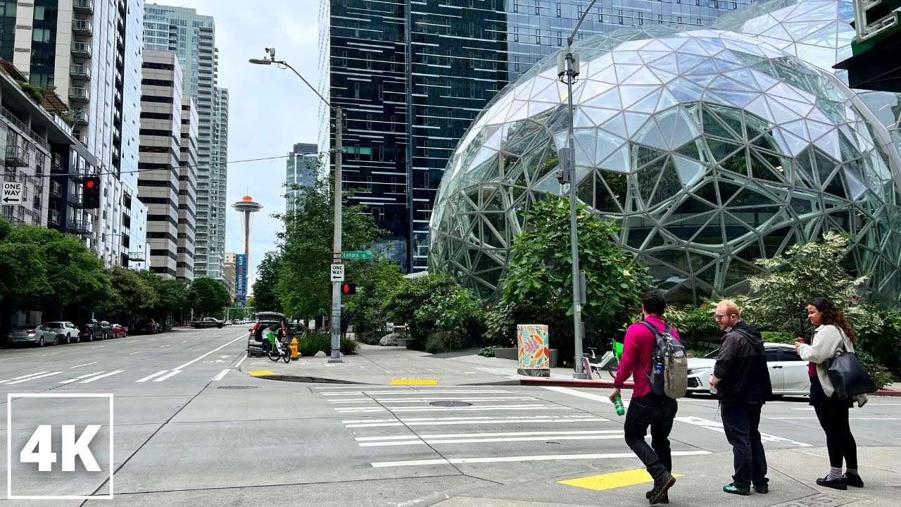 Exploring South Lake Union (SLU) | Amazon Spheres to Lake Union Boat Dock | 4K Seattle Walking Tour