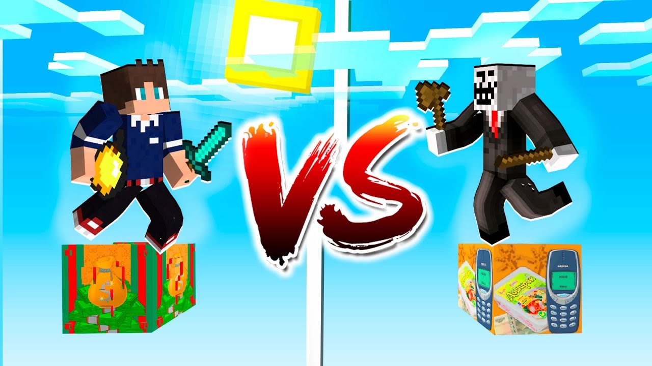 БЕДНЫЙ ЧИТЕР ПРОТИВ БОГАТОГО ПРО В МАЙНКРАФТ! ЧИТЕР И ПРО ИГРАЮТ В БИТВУ ЛАКИ БЛОКАМИ MINECRAFT!