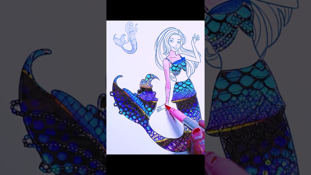Mermaid glitter coloring🌈🔴🟡🟢easy way to coloring| Drawing Basics