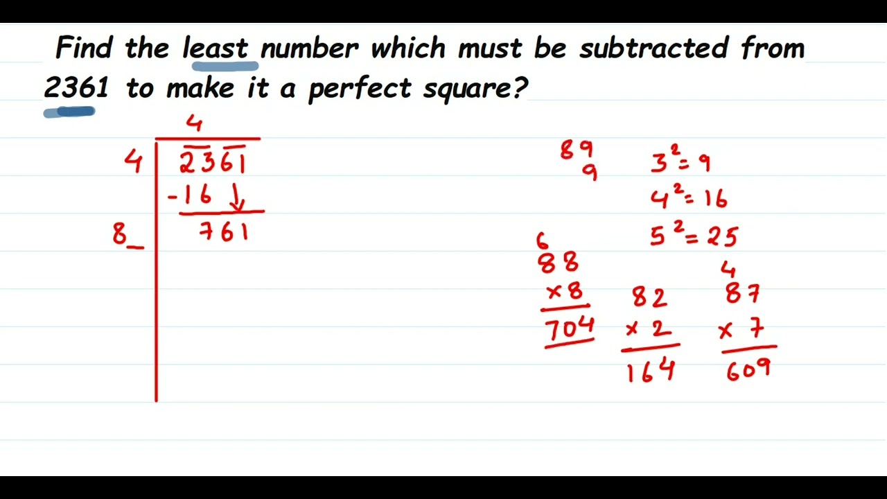 Find the least number which must be subtracted from 2361 to make it a perfect square? Class 8 maths