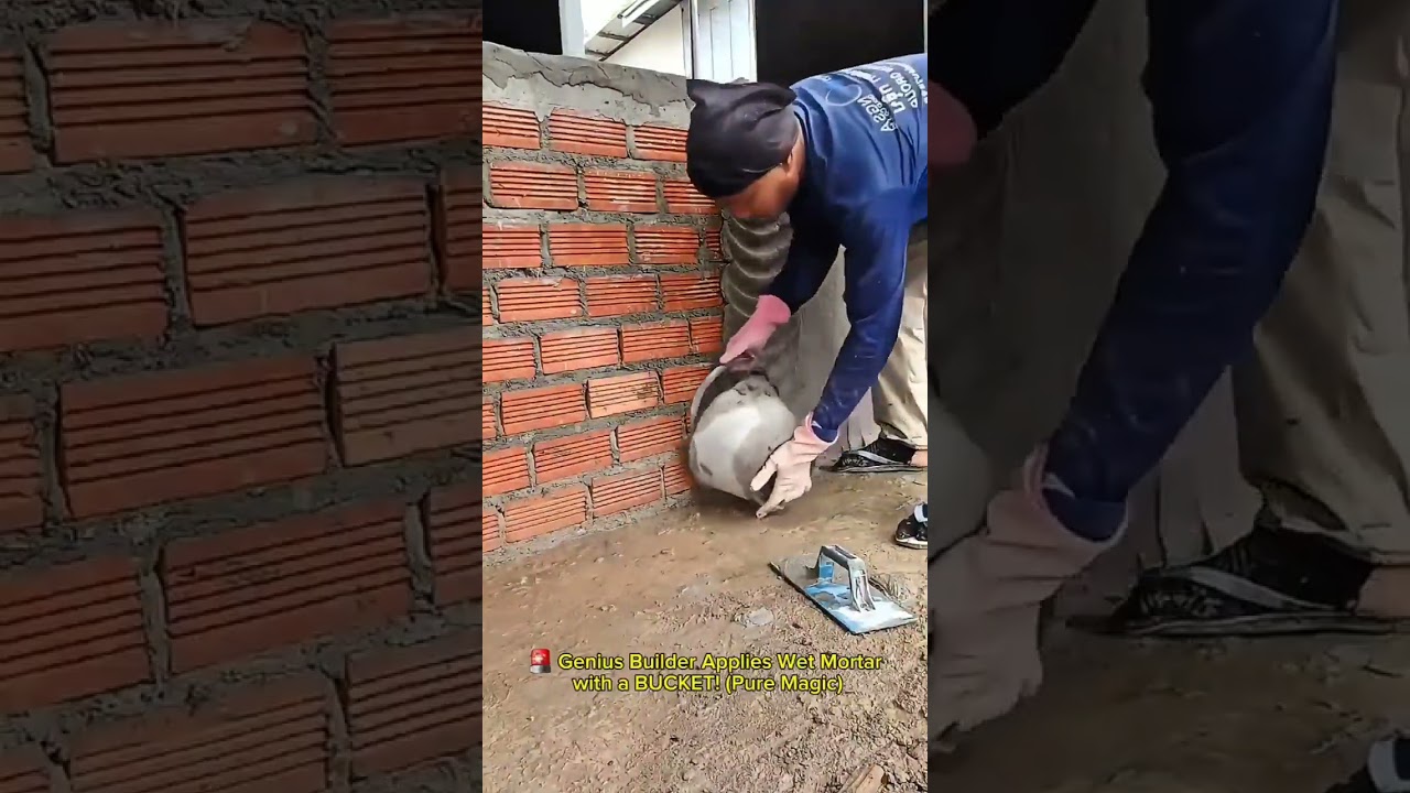 ​🚨 Genius Builder Applies Wet Mortar with a BUCKET!
