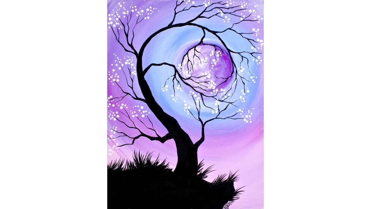 Cherry Tree holding the Moon Step by Step Acrylic Painting for Beginners | TheArtSherpa