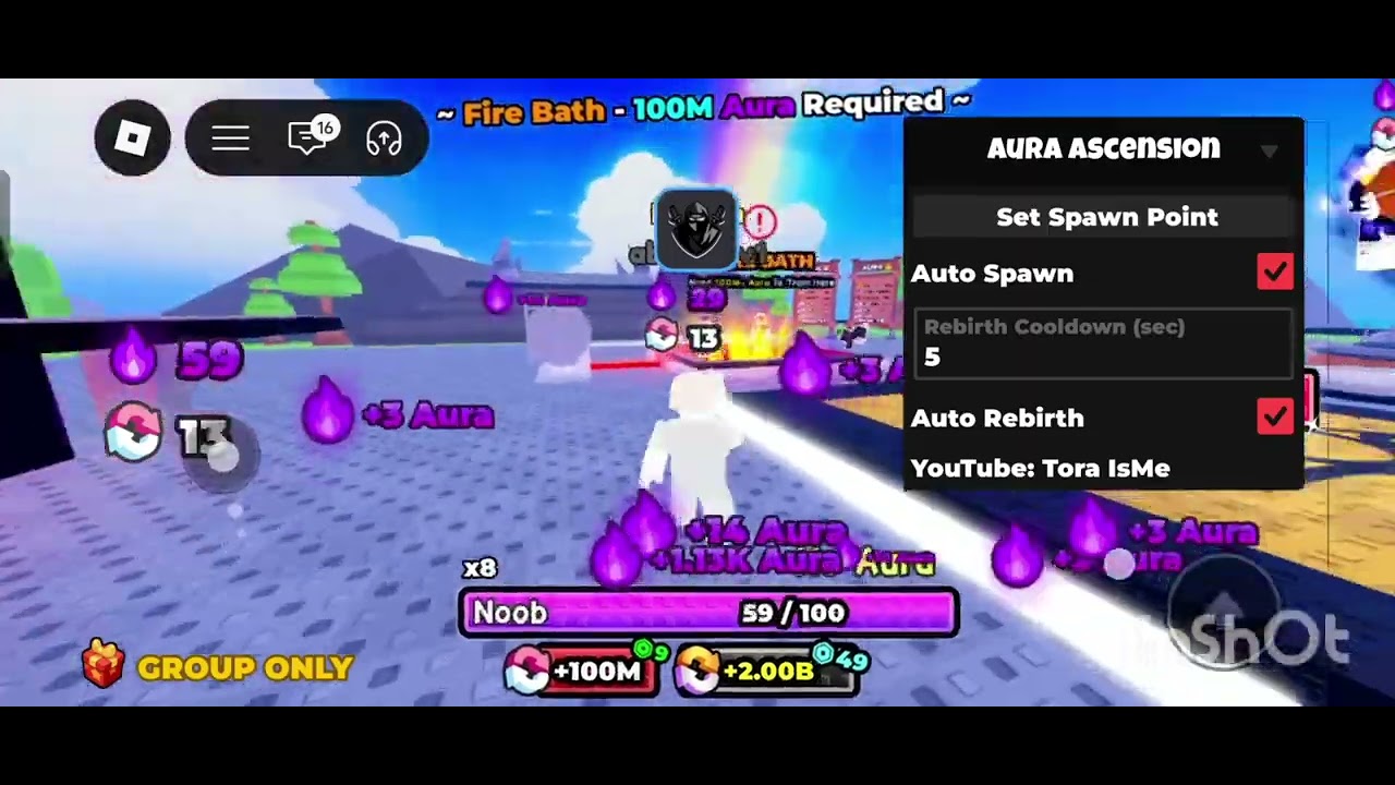 👑 Aura Ascension Script - Auto Rebirth Set Spawn Points