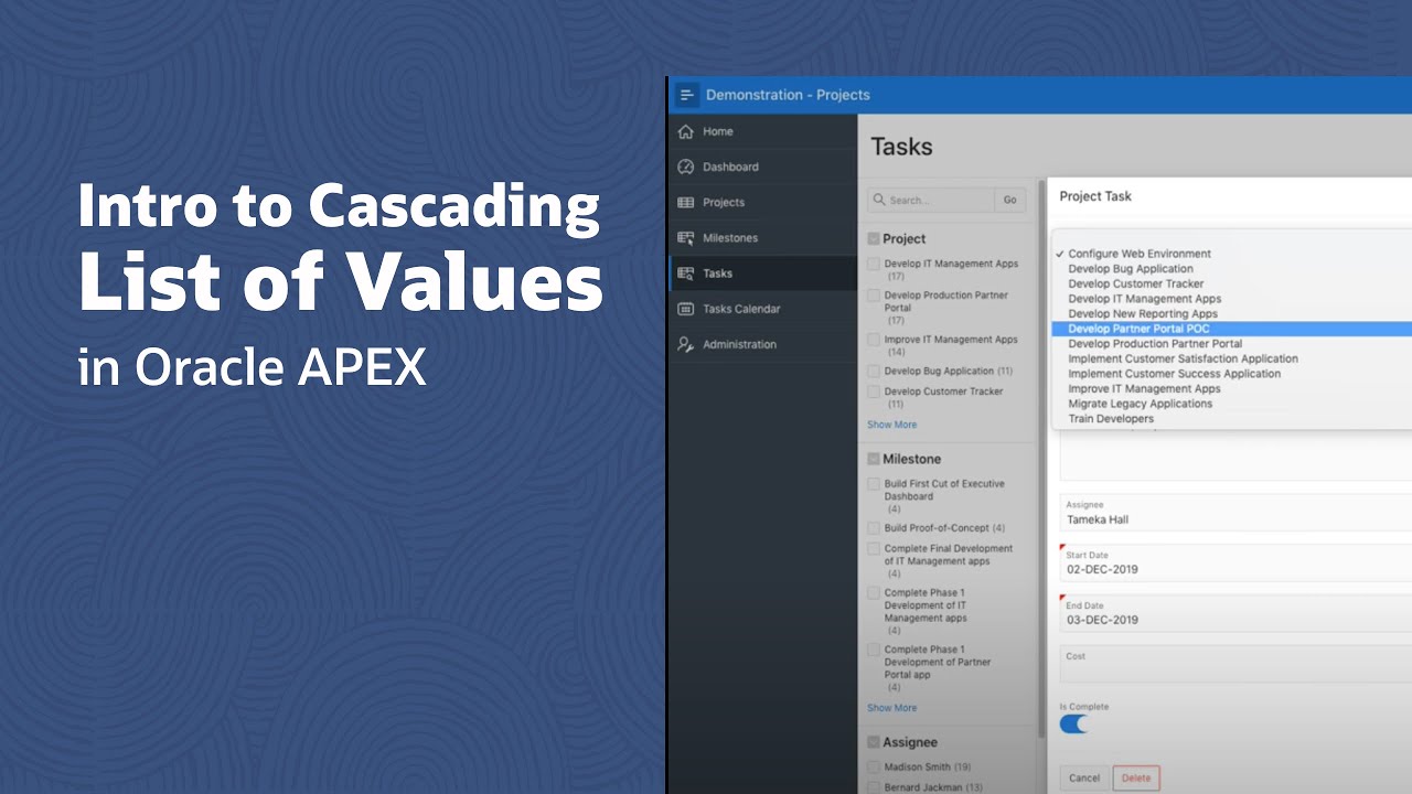 Введение в каскадный список значений в Oracle APEX
