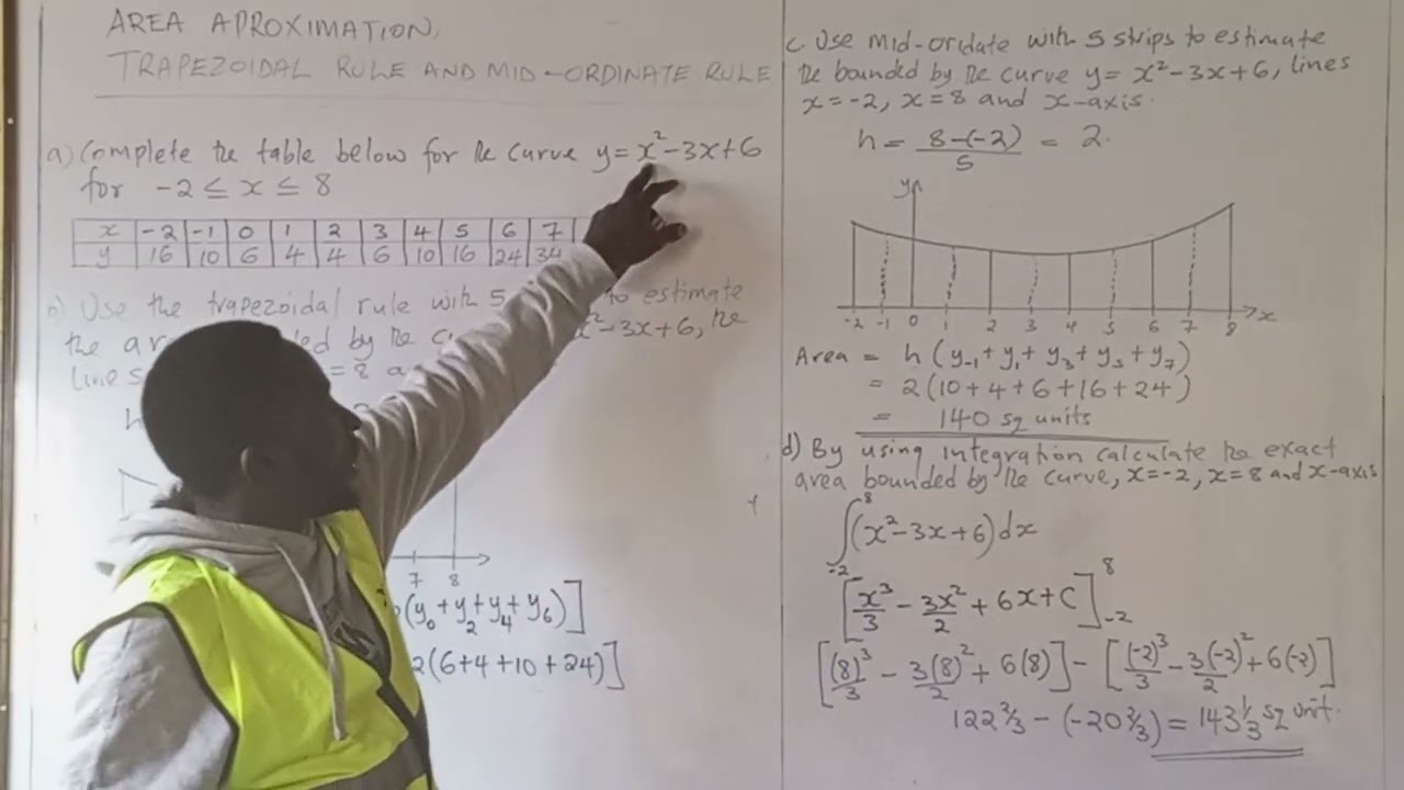 KCSE MATHS PP1: Area Approximation, Trapezoidal Rule, Mid-Ordinate Rule, Exact Area by Integration
