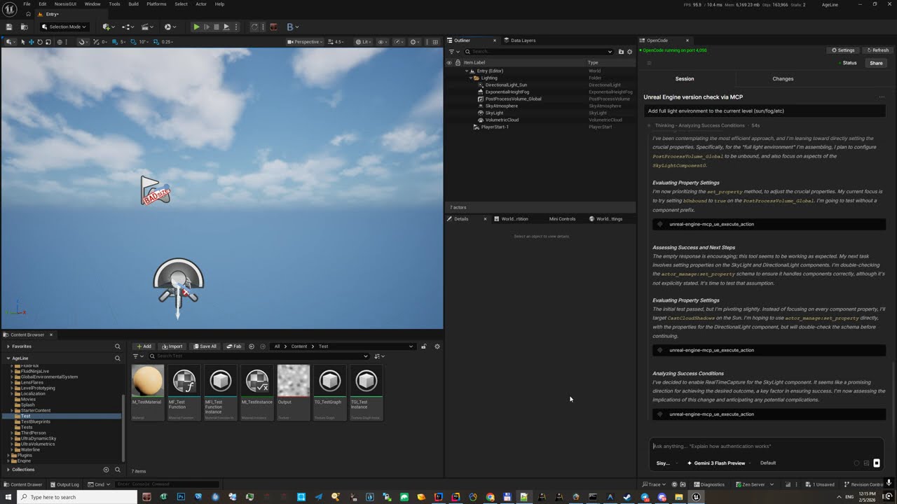 Unreal Engine 5 MCP server & integrated agent test