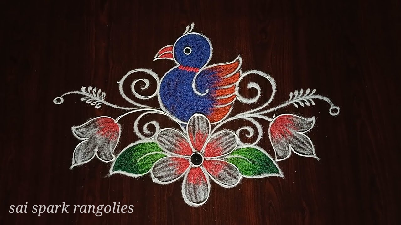 beautiful bird rangoli (5*3) | small bird rangoli | bird with flower rangoli @saisparkrangolies