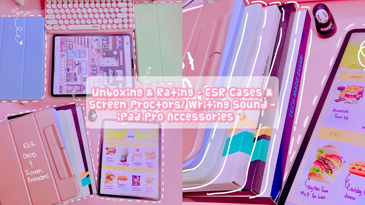 [4K] Unboxing New Accessories For iPad Pro✨ ESR Cases and Screen Protectors | iPad Writing Sound ✏️