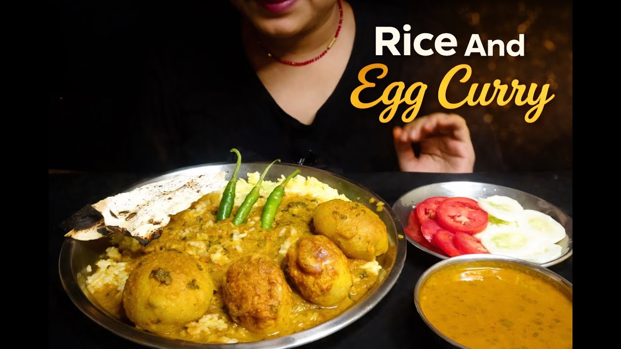 Eating lots of Anda Egg Curry + Chawal + Salad + Spicy+ ASMR+ Indian khana