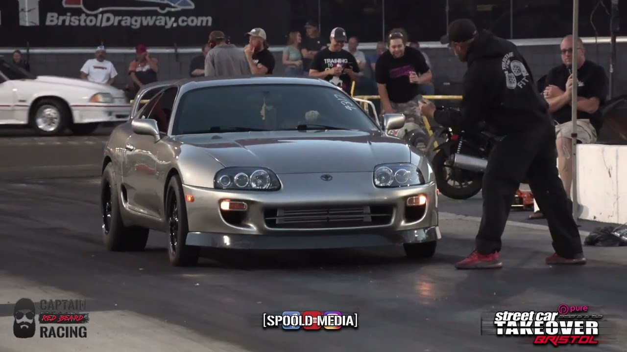 Big Turbo Toyota Supra drag and roll racing at Street Car Takeover Bristol