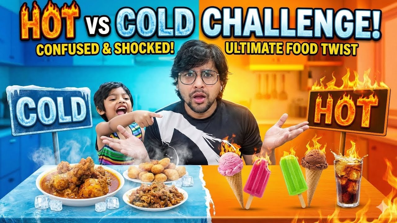 HOT vs COLD Food Challenge! 🌶️🧊 Aarvi vs Baba. গরম আইসক্রিম আর ঠান্ডা চিকেন? 😱 Wrong Food Challenge!