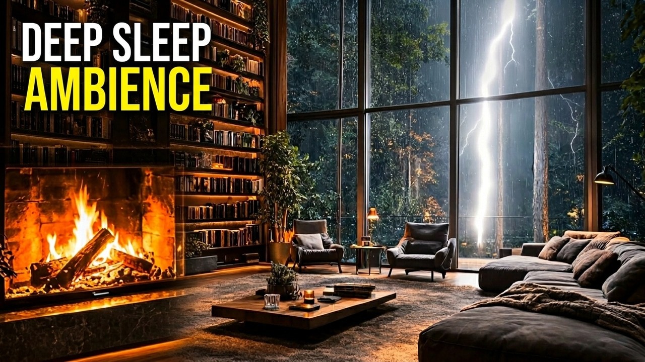 Rain Sounds and Fireplace Sounds for Deep Sleep | Warm Cozy Night Ambience