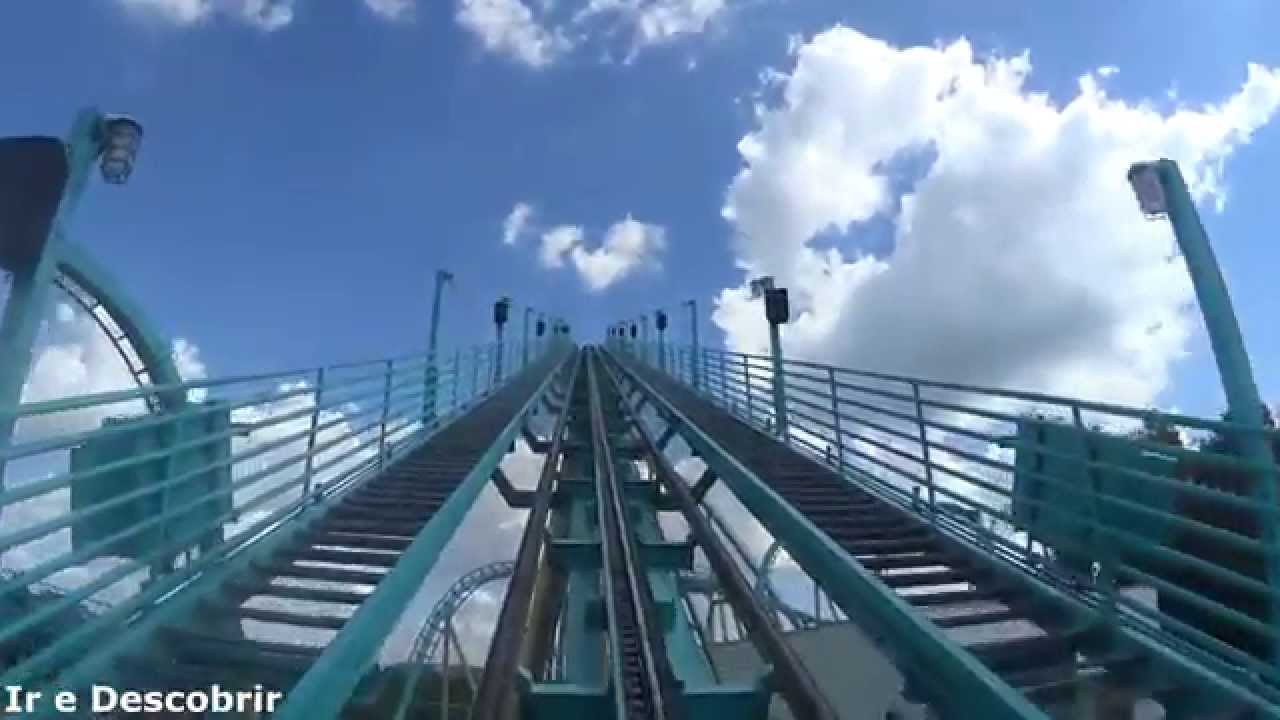 Montanha-russa Kraken no SeaWorld: Vis&atilde;o Frontal e Traseira (Front and back seat POV) Ir e Descobrir