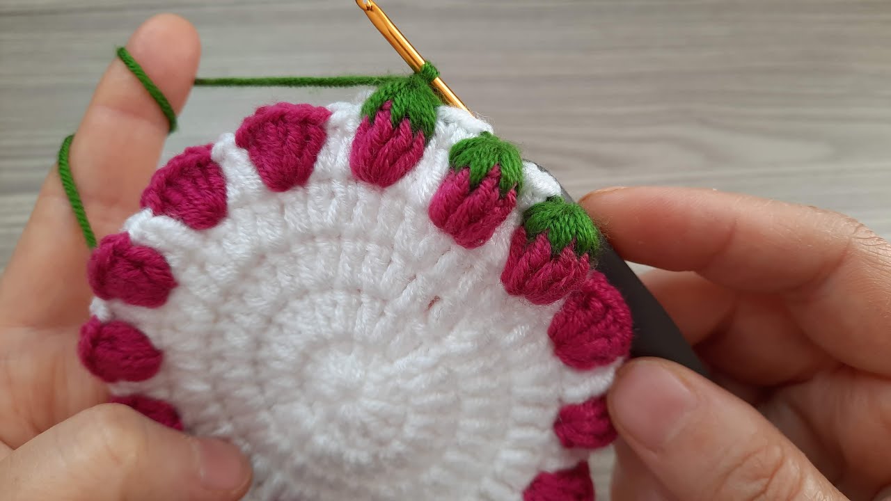 Super Easy Strawberry Motif Crochet Knitting Pattern Do it step by step (Knitting Love) Tığ işi örgü