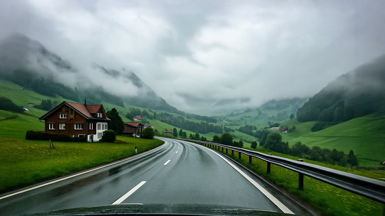 Rainy Drive Through the Appenzell Region 🇨🇭🌧️ Real Road Sounds & Misty Swiss Hills 🚗 🔊