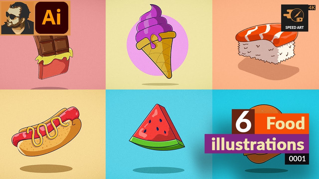 6 Food Illustration Designs in Adobe Illustrator | Speed Art
