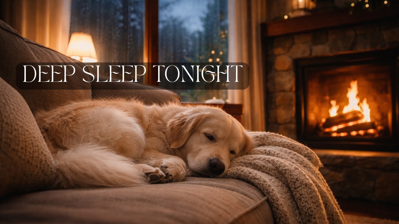 Cozy Rain Sounds & Fireplace 🔥 Sleeping Dog for Deep Sleep