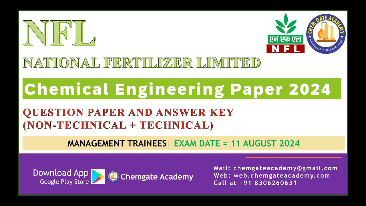 NFL Management Trainee 2024 Chemical Engineering Question Paper [Non-Technical + Technical]