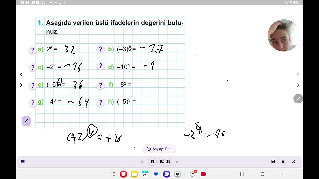 8.sınıf matematik 1.dönem 1 yazılı çalışması 
