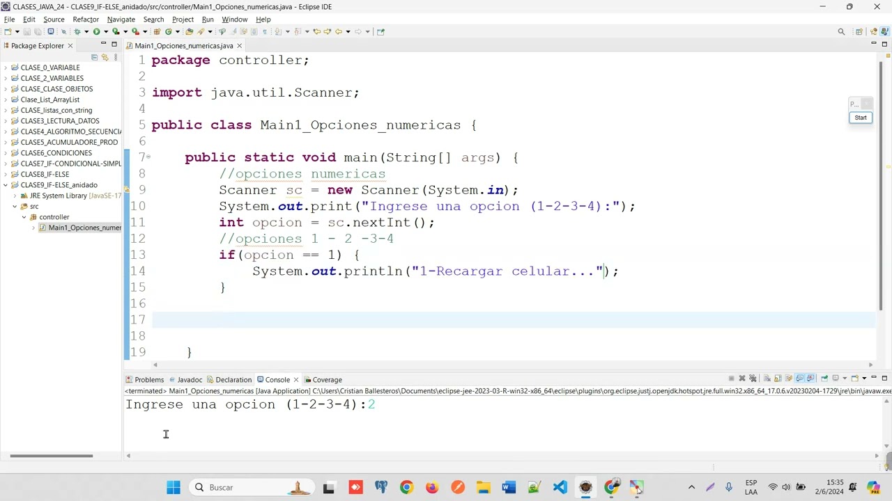 JAVA   IF ELSE  ANIDADO   segun una opcion de mercado pago mostrar un mensaje