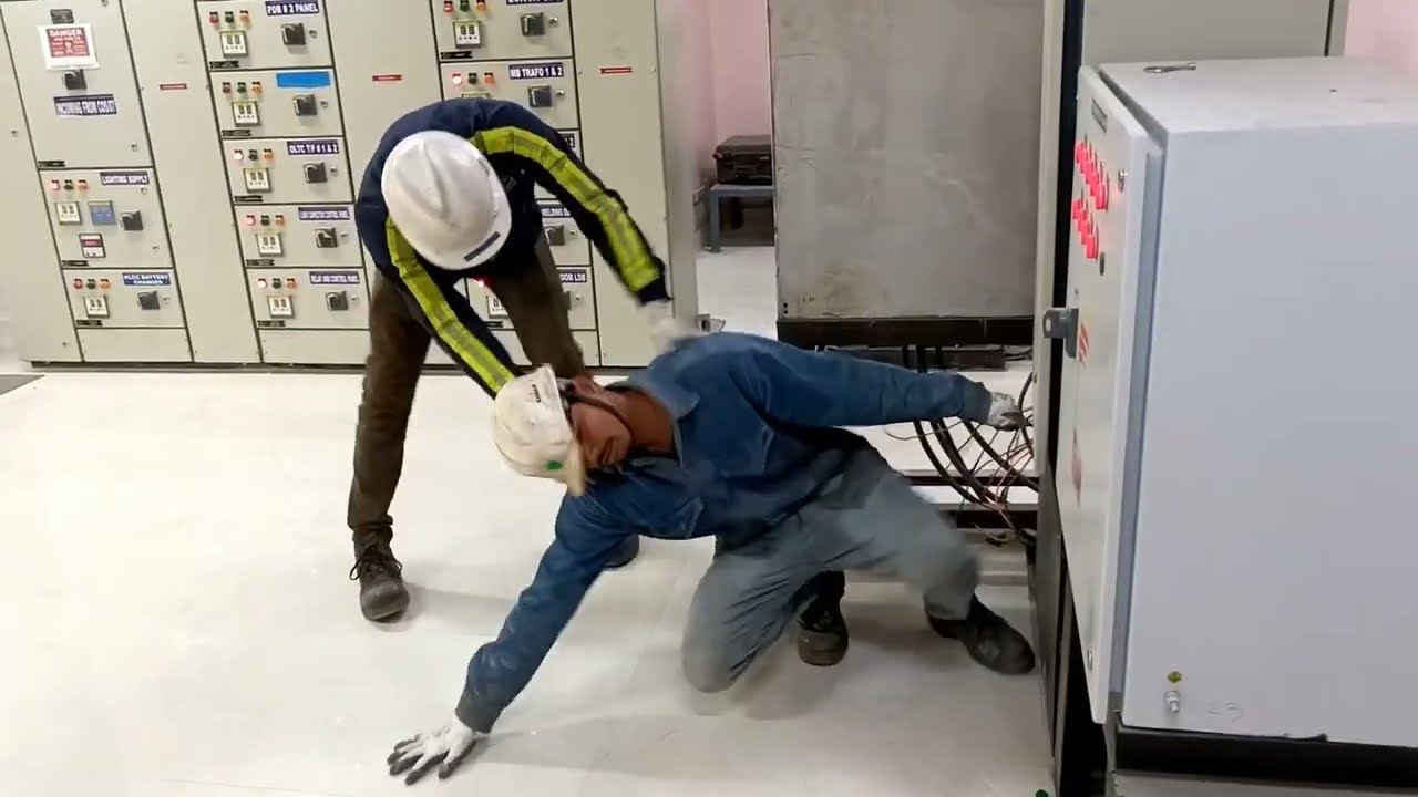 Electric shock,  electrical risk, bad practice. electric shock awareness video